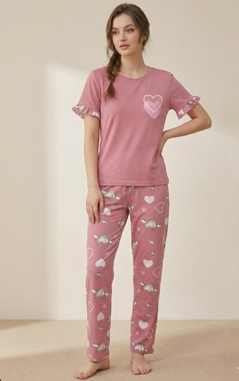 Sweetheart Dreams Pyjama Set - Soft Blend Heart Print Nightwear | Comfortable Women's Clothing UAE | House of Shreenaa