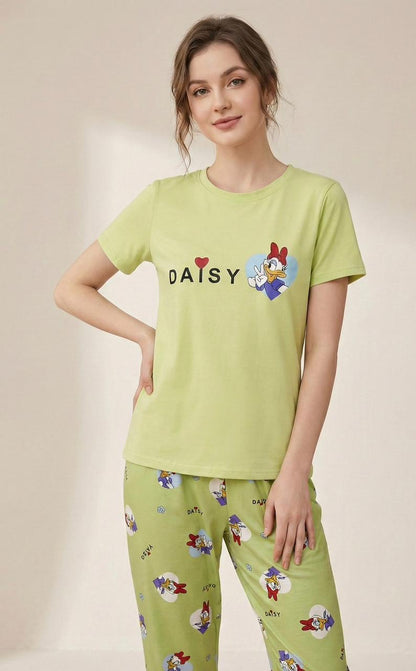 Daisy Character Printed Cute Pyjama Set – Soft Full-Length Nightsuit | Comfortable Women's Clothing UAE | House of Shreenaa