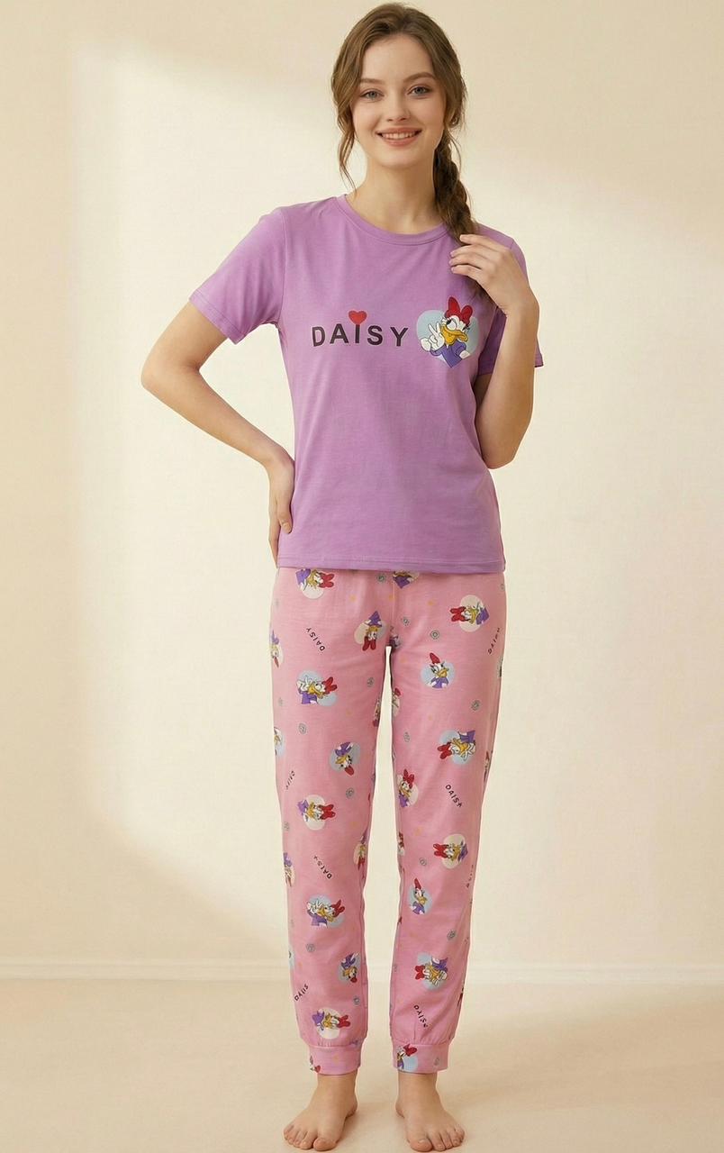 Daisy Character Printed Cute Pyjama Set – Soft Full-Length Nightsuit | Comfortable Women's Clothing UAE | House of Shreenaa