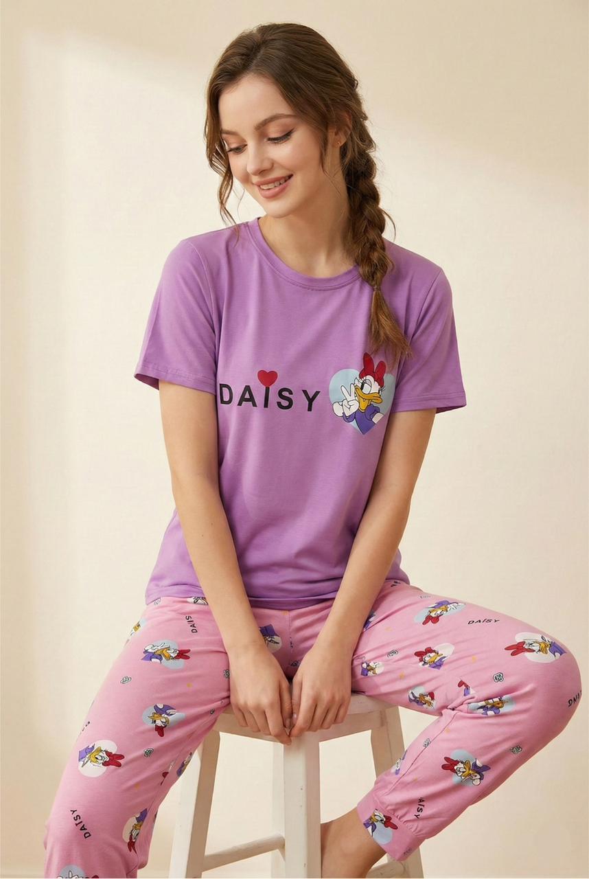 Daisy Character Printed Cute Pyjama Set – Soft Full-Length Nightsuit | Comfortable Women's Clothing UAE | House of Shreenaa