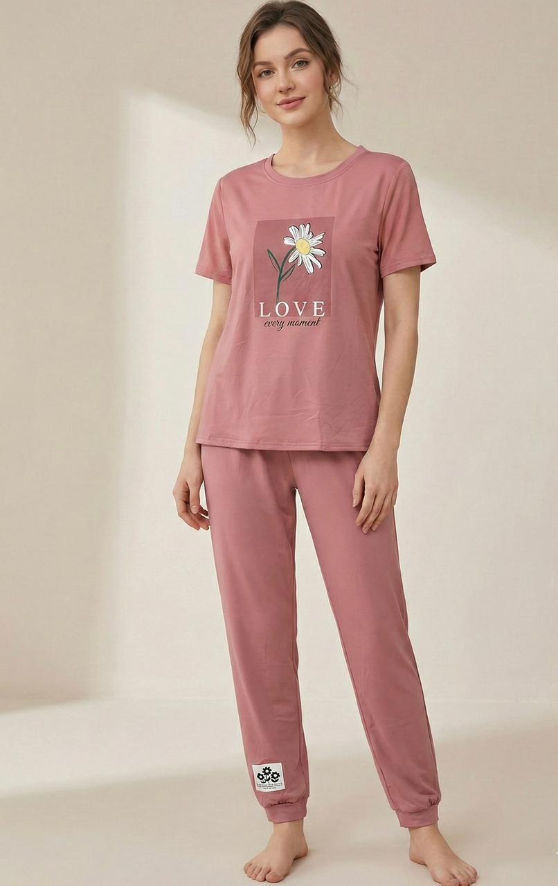Floral Graphic Pyjama Set – Full-Length Nightsuit for Women | Comfortable Women's Clothing UAE | House of Shreenaa