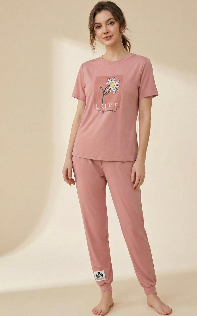 Floral Graphic Pyjama Set – Full-Length Nightsuit for Women | Comfortable Women's Clothing UAE | House of Shreenaa