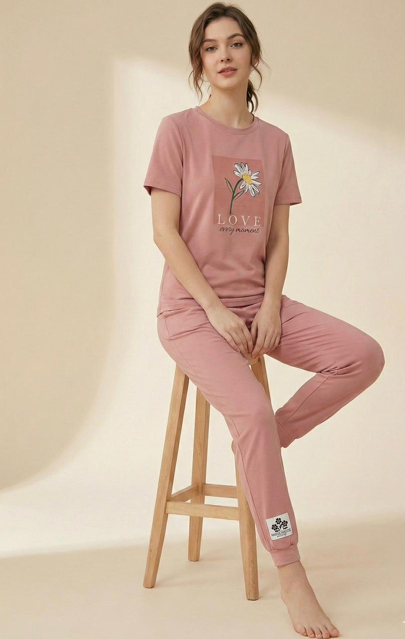 Floral Graphic Pyjama Set – Full-Length Nightsuit for Women | Comfortable Women's Clothing UAE | House of Shreenaa