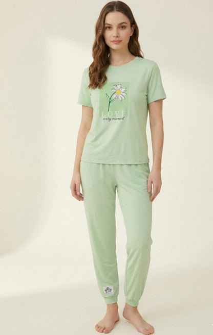 Floral Graphic Pyjama Set – Full-Length Nightsuit for Women | Comfortable Women's Clothing UAE | House of Shreenaa