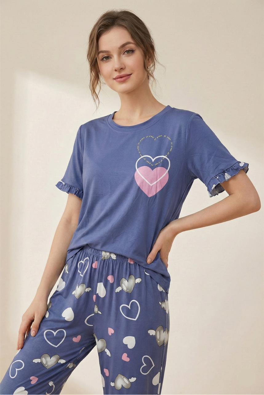 Sweetheart Dreams Pyjama Set - Soft Blend Heart Print Nightwear | Comfortable Women's Clothing UAE | House of Shreenaa