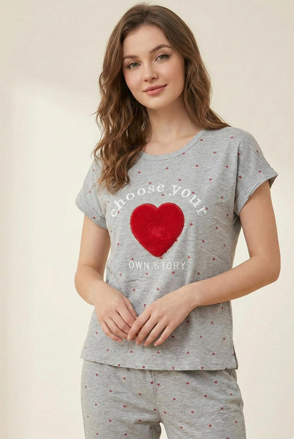“Choose Your Own Story” Heart Print Pyjama Set – Inspiring Comfort in Every Color | Comfortable Women's Clothing UAE | House of Shreenaa