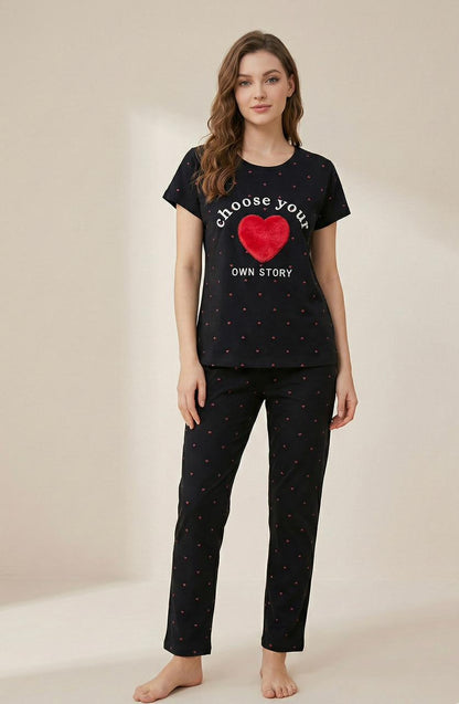 “Choose Your Own Story” Heart Print Pyjama Set – Inspiring Comfort in Every Color | Comfortable Women's Clothing UAE | House of Shreenaa