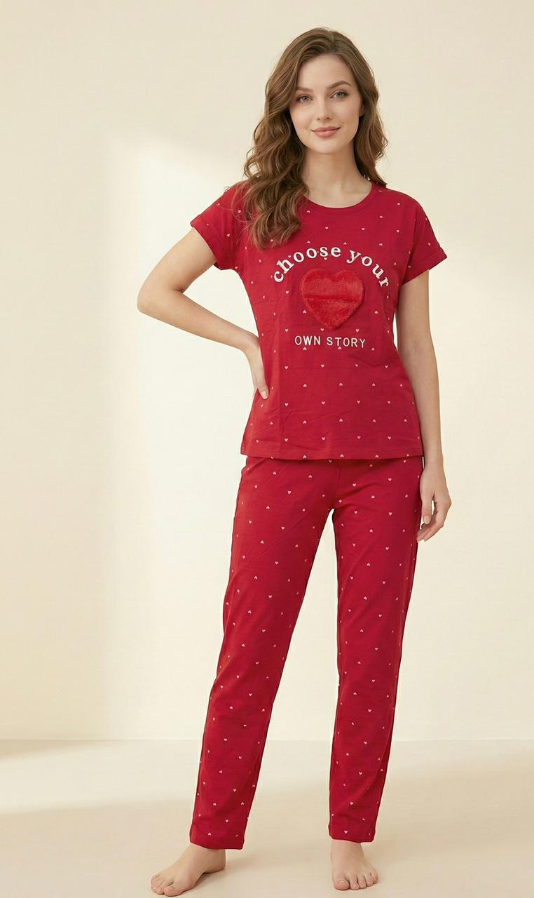“Choose Your Own Story” Heart Print Pyjama Set – Inspiring Comfort in Every Color | Comfortable Women's Clothing UAE | House of Shreenaa