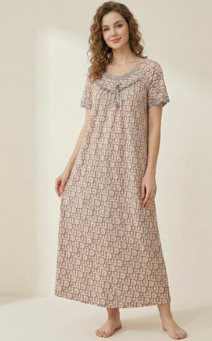 Elegant Monogram Full Length Sleep Shirt | Comfortable Women's Clothing UAE | House of Shreenaa