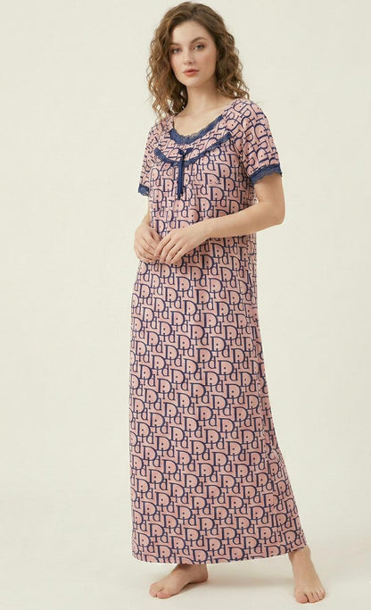 Elegant Monogram Full Length Sleep Shirt | Comfortable Women's Clothing UAE | House of Shreenaa