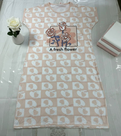 Blossom Heart Sleep Shirt – Soft Graphic Print Knee-Length Night Gown | Comfortable Women's Clothing UAE | House of Shreenaa