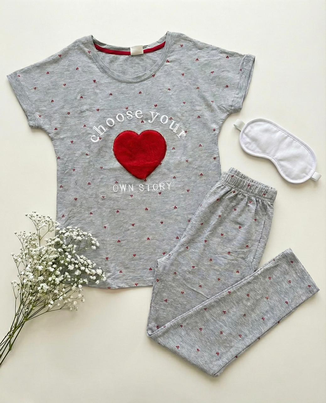 “Choose Your Own Story” Heart Print Pyjama Set – Inspiring Comfort in Every Color | Comfortable Women's Clothing UAE | House of Shreenaa