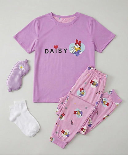 Daisy Character Printed Cute Pyjama Set – Soft Full-Length Nightsuit | Comfortable Women's Clothing UAE | House of Shreenaa