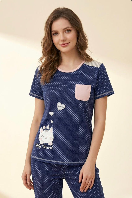 Sweetheart Kitty Pyjama Set – Cute, Comfy & Perfect for Lounging for Women | Comfortable Women's Clothing UAE | House of Shreenaa