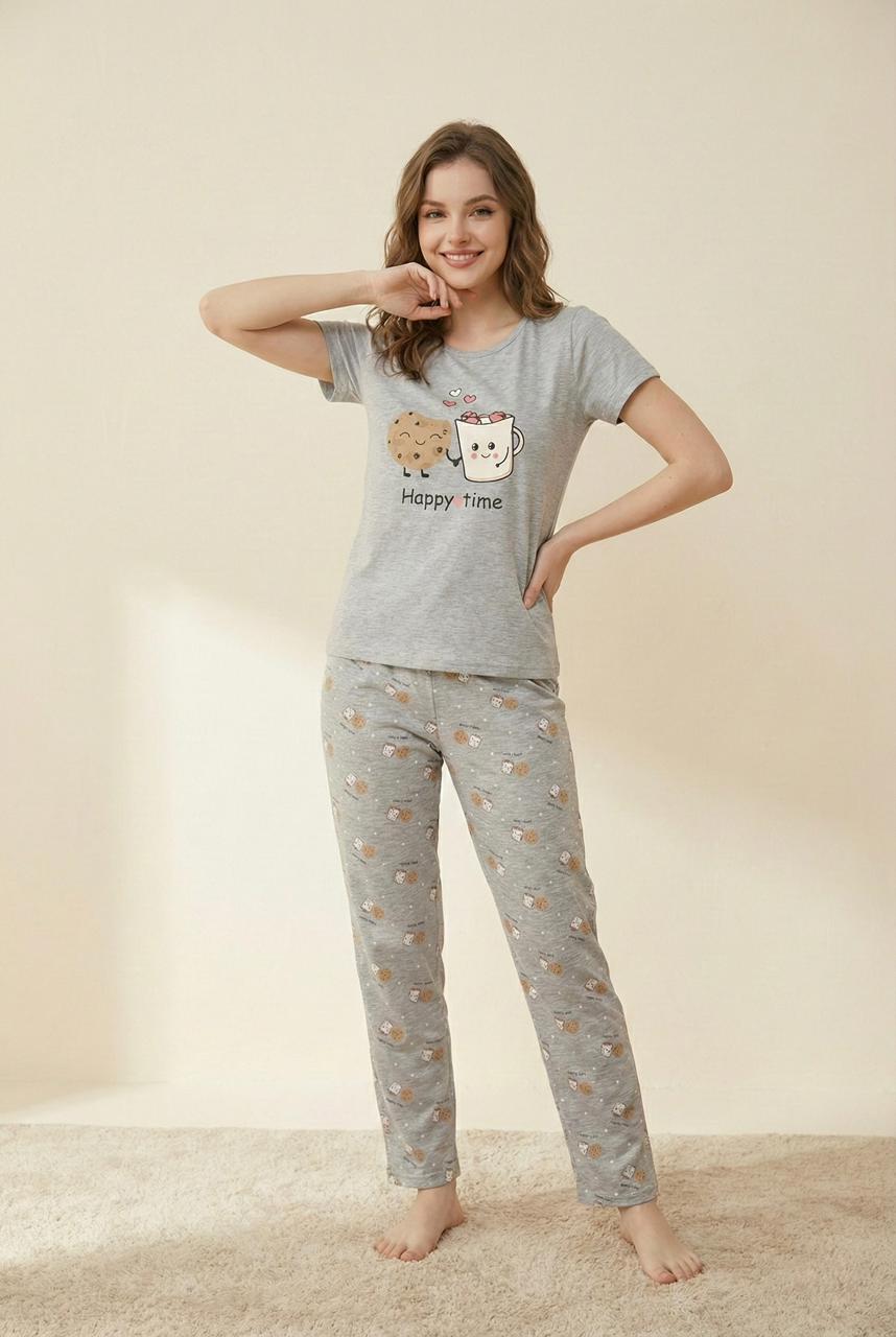 “Happy Time" Print Pyjama Set – Playful Comfort for Every Mood for Girls | Comfortable Women's Clothing UAE | House of Shreenaa