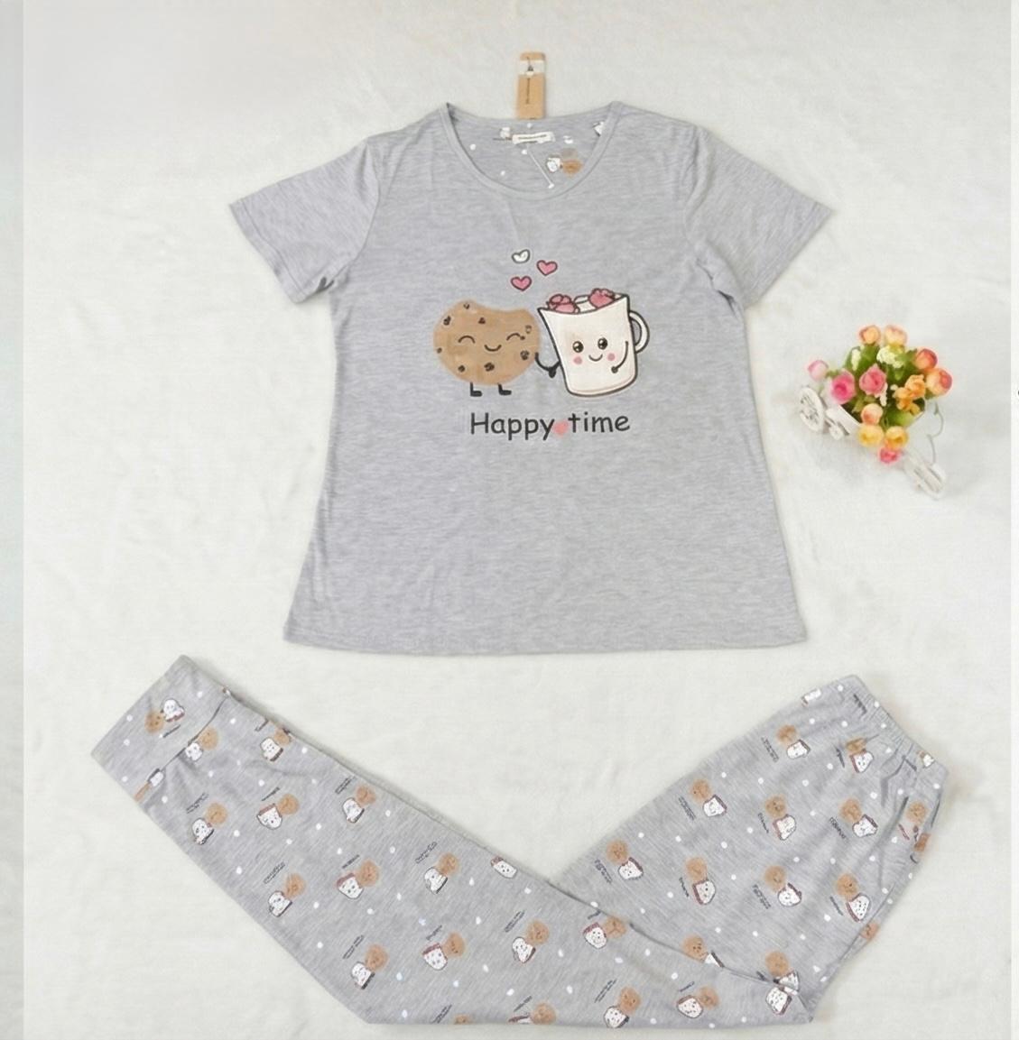 “Happy Time" Print Pyjama Set – Playful Comfort for Every Mood for Girls | Comfortable Women's Clothing UAE | House of Shreenaa