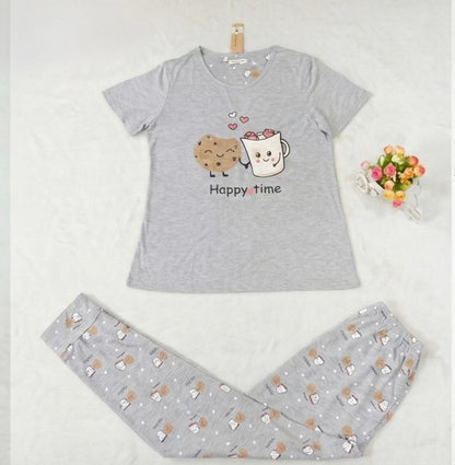 “Happy Time" Print Pyjama Set – Playful Comfort for Every Mood for Girls | Comfortable Women's Clothing UAE | House of Shreenaa