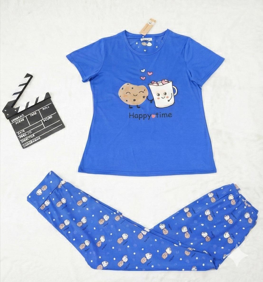 “Happy Time" Print Pyjama Set – Playful Comfort for Every Mood for Girls | Comfortable Women's Clothing UAE | House of Shreenaa