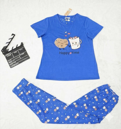 “Happy Time" Print Pyjama Set – Playful Comfort for Every Mood for Girls | Comfortable Women's Clothing UAE | House of Shreenaa
