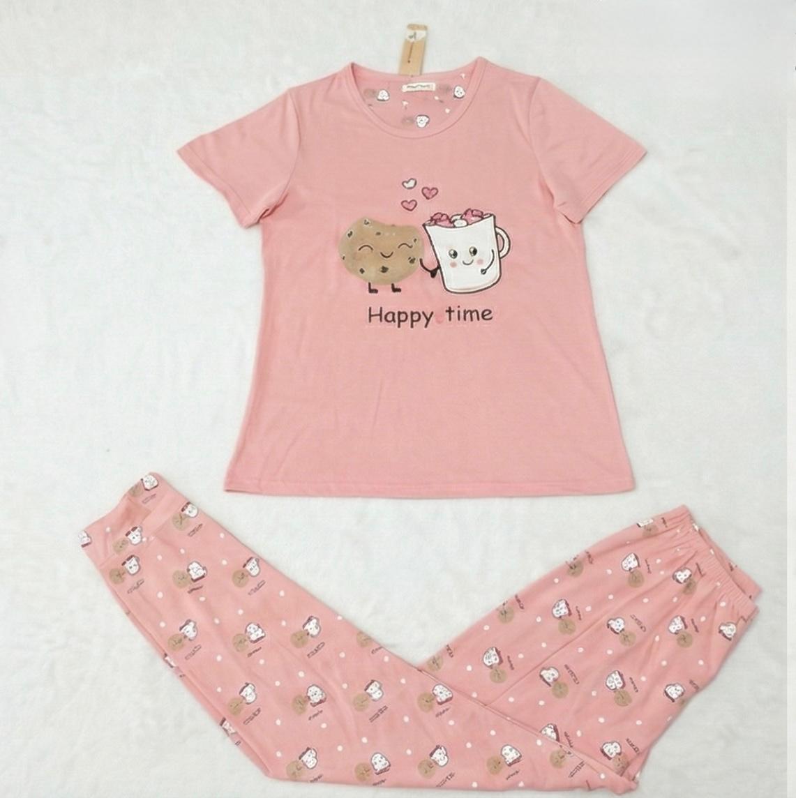 “Happy Time" Print Pyjama Set – Playful Comfort for Every Mood for Girls | Comfortable Women's Clothing UAE | House of Shreenaa