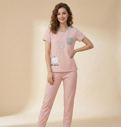 Sweetheart Kitty Pyjama Set – Cute, Comfy & Perfect for Lounging for Women | Comfortable Women's Clothing UAE | House of Shreenaa