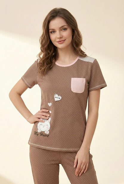 Sweetheart Kitty Pyjama Set – Cute, Comfy & Perfect for Lounging for Women | Comfortable Women's Clothing UAE | House of Shreenaa