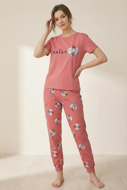 Daisy Character Printed Cute Pyjama Set – Soft Full-Length Nightsuit | Comfortable Women's Clothing UAE | House of Shreenaa