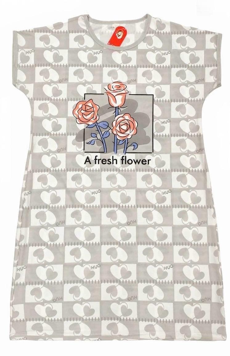 Blossom Heart Sleep Shirt – Soft Graphic Print Knee-Length Night Gown | Comfortable Women's Clothing UAE | House of Shreenaa