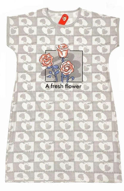 Blossom Heart Sleep Shirt – Soft Graphic Print Knee-Length Night Gown | Comfortable Women's Clothing UAE | House of Shreenaa