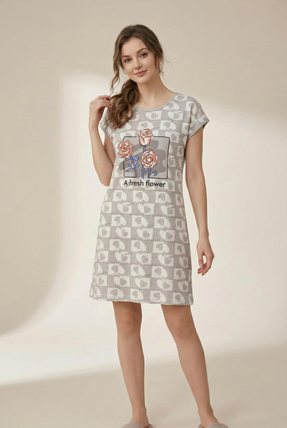 Blossom Heart Sleep Shirt – Soft Graphic Print Knee-Length Night Gown | Comfortable Women's Clothing UAE | House of Shreenaa