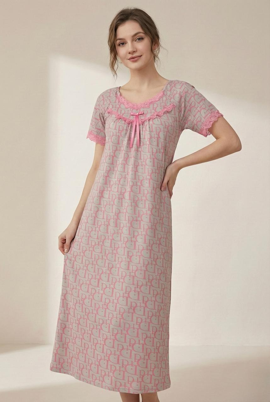 Elegant Monogram Full Length Sleep Shirt | Comfortable Women's Clothing UAE | House of Shreenaa