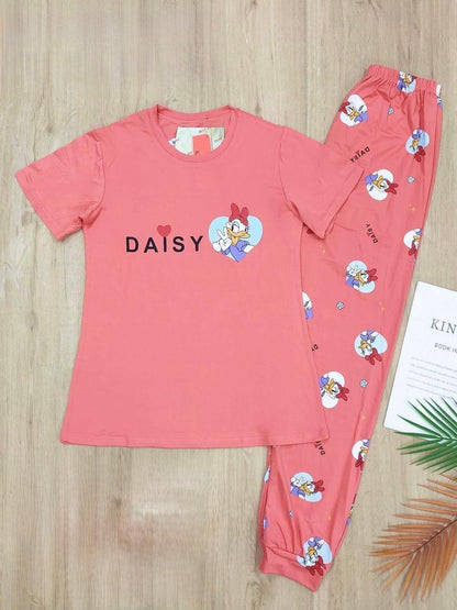 Daisy Character Printed Cute Pyjama Set – Soft Full-Length Nightsuit | Comfortable Women's Clothing UAE | House of Shreenaa