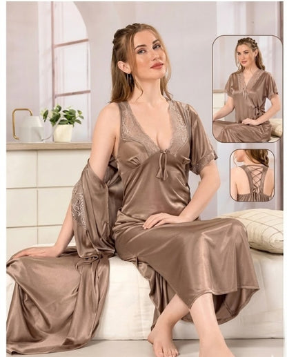 Luxury Microfiber Satin Night Gown Set – Elegant Nightwear for Women (Copy) | Comfortable Women's Clothing UAE | House of Shreenaa