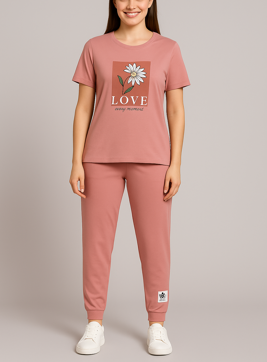Floral Graphic Cotton Pyjama Set – Soft Comfort with a Touch of Love for Women