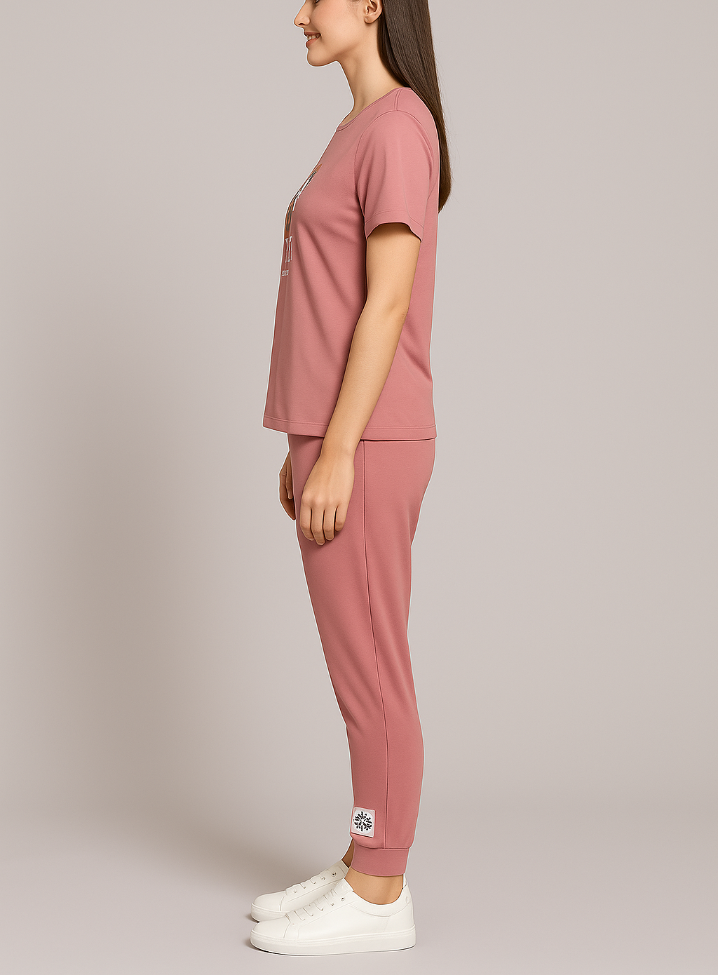 Floral Graphic Cotton Pyjama Set – Soft Comfort with a Touch of Love for Women