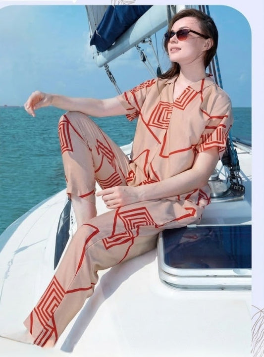 GeoPrint Pro Modal Co-ord Set – Chic Comfort for Everyday Fashion for Girls | Comfortable Women's Clothing UAE | House of Shreenaa