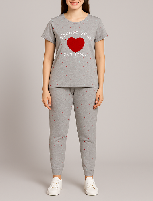 “Choose Your Own Story” Heart Print Pyjama Set – Inspiring Comfort in Every Color