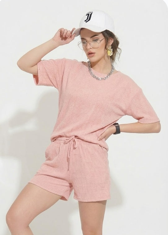 Textured T-Shirt & Shorts Set – Stylish Comfort for Girls | Comfortable Women's Clothing UAE | House of Shreenaa