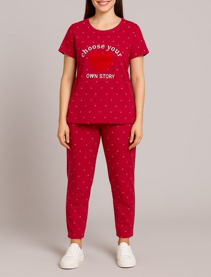 “Choose Your Own Story” Heart Print Pyjama Set – Inspiring Comfort in Every Color
