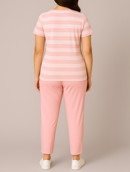 “Cutie Meow” Striped Pyjama Set – Adorable Comfort for Girls